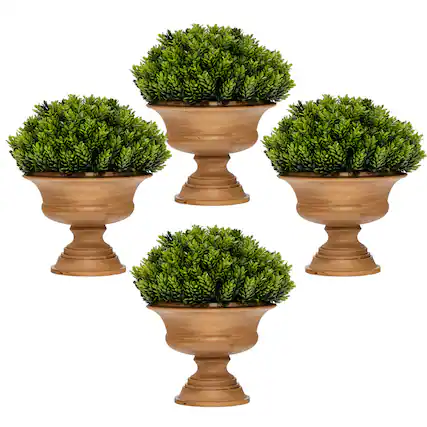 Front. Gymax - Gymax 4-Pack Artificial Plants Fake Mini Potted Plant Small Greenery Decor for Indoor - Green+Brown.