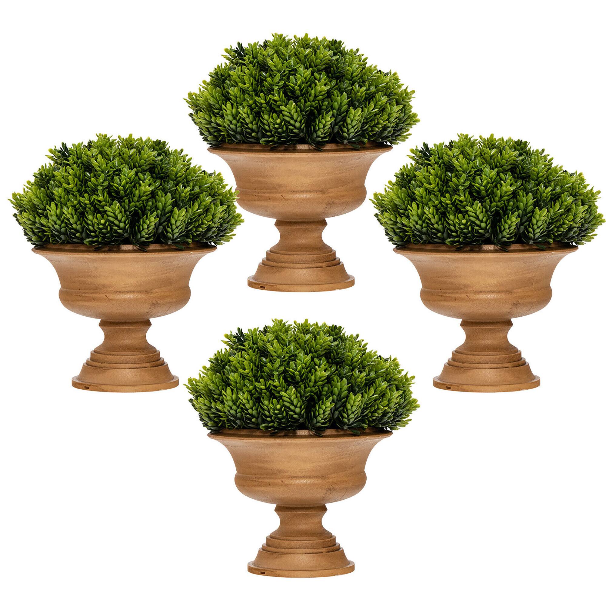 Front. Gymax - Gymax 4-Pack Artificial Plants Fake Mini Potted Plant Small Greenery Decor for Indoor - Green+Brown.