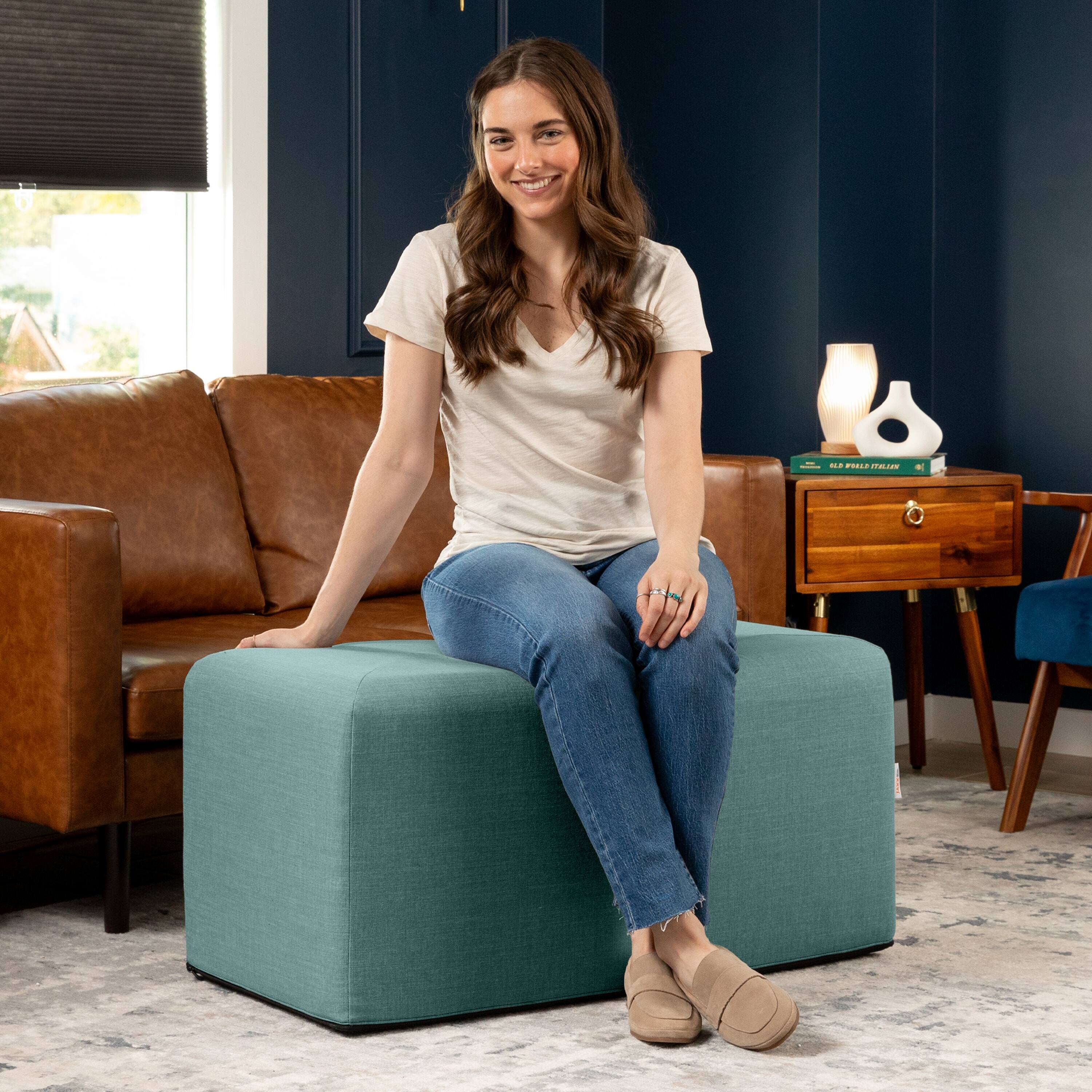 Left. Jaxx - Jaxx Monroe Large Rectangular Foam Ottoman / Coffee Table, (36 x 18), Lagoon - Lagoon.