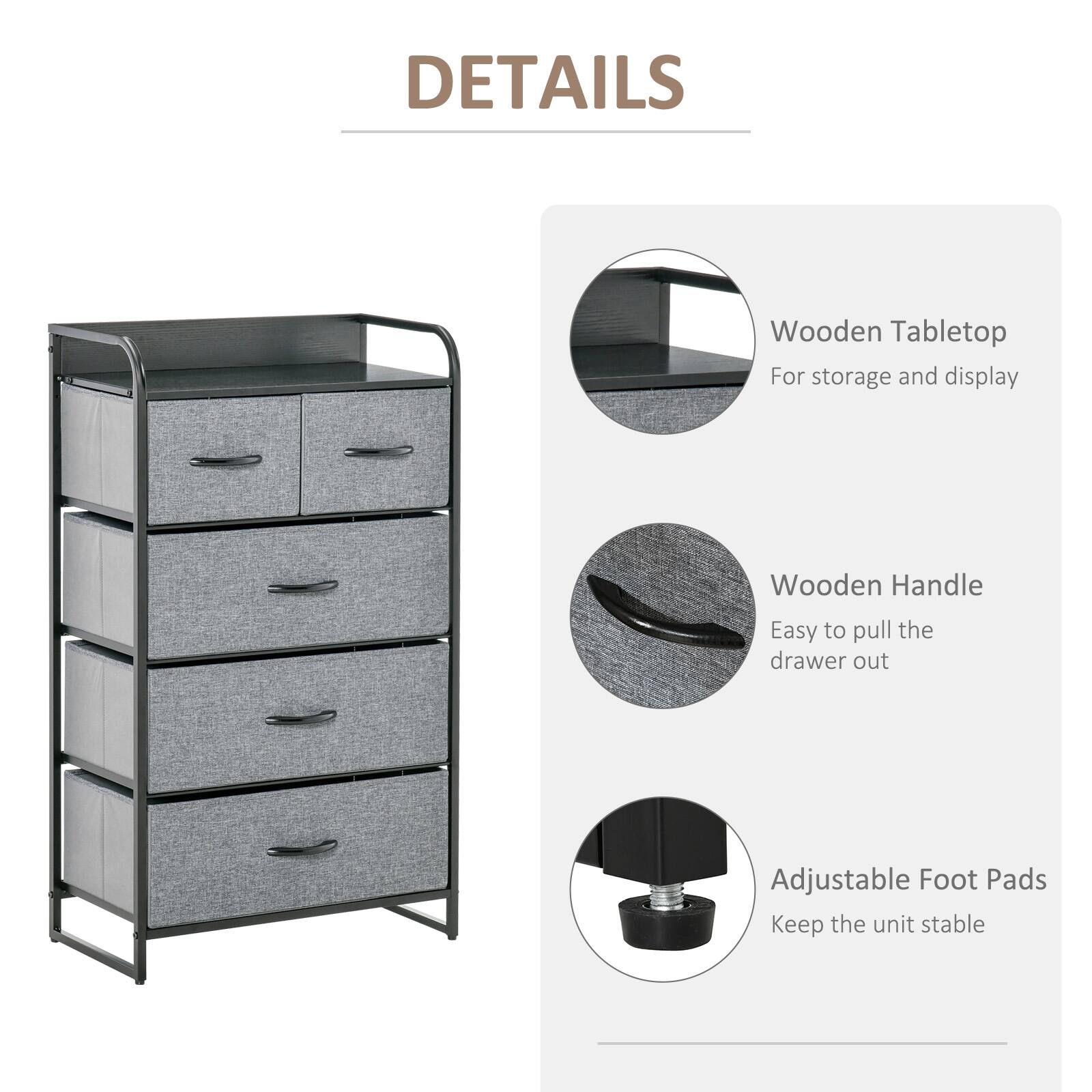 DETAILS

Wooden Tabletop
For storage and display

Wooden Handle
Easy to pull the drawer out

Adjustable Foot Pads
Keep the unit stable