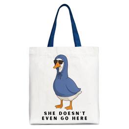 OrnamentallyYou - She Doesn’t Even Go Here Silly Goose Canvas Tote Bag, Mean Girls Funny Meme Gift Shopper - White Navy
