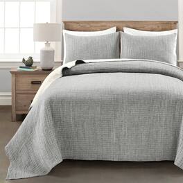 Hivvago - Full/Queen Size 3-Piece Reversible Cotton Yarn Woven Quilt Set - Grey Cream