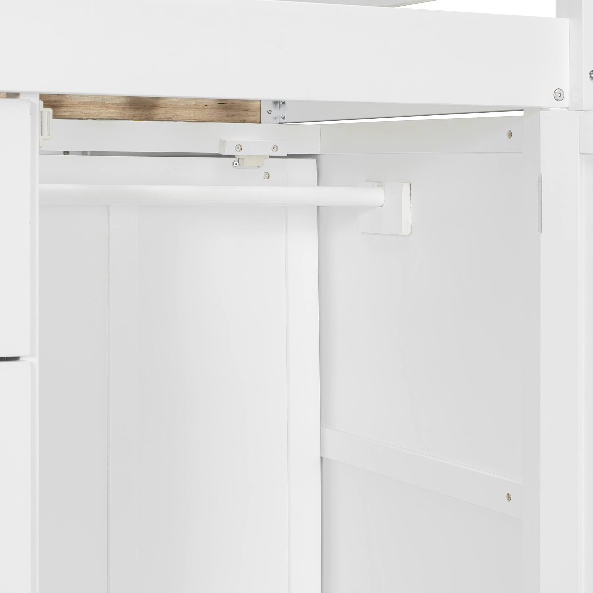 Alt View 5. Anysun - Full Size Bunk Bed with Multiple Drawers & Wardrobe - MDF & Solid Wood Construction, Modern Storage Design - White.