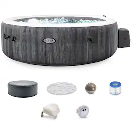 Intex - PureSpa Plus 6 Person Portable Inflatable Round Hot Tub Spa with 170 Jets - Gray