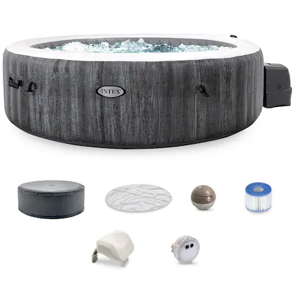 Front. Intex - Intex PureSpa Plus 6 Person Portable Inflatable Round Hot Tub Spa with 170 Jets - Gray.
