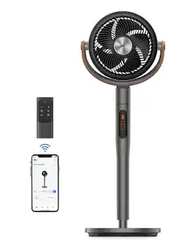Dreo - Pedestal Fan with Remote, 120° + 105°Smart Oscillating Floor Fans with Wi-Fi/Voice Control, Works with Alexa/Google - Gray