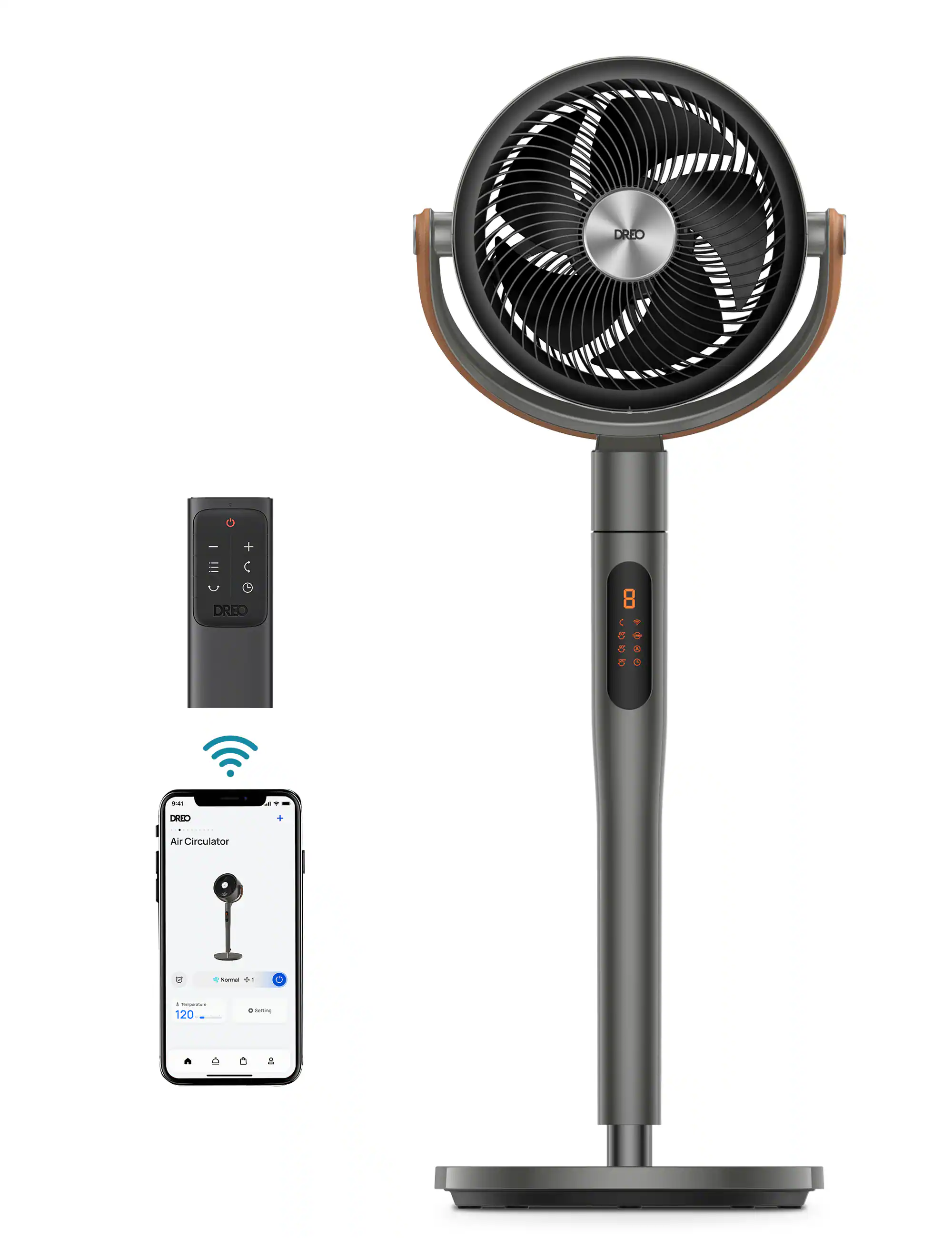 Front. Dreo - Pedestal Fan with Remote, 120° + 105°Smart Oscillating Floor Fans with Wi-Fi/Voice Control, Works with Alexa/Google - Gray.