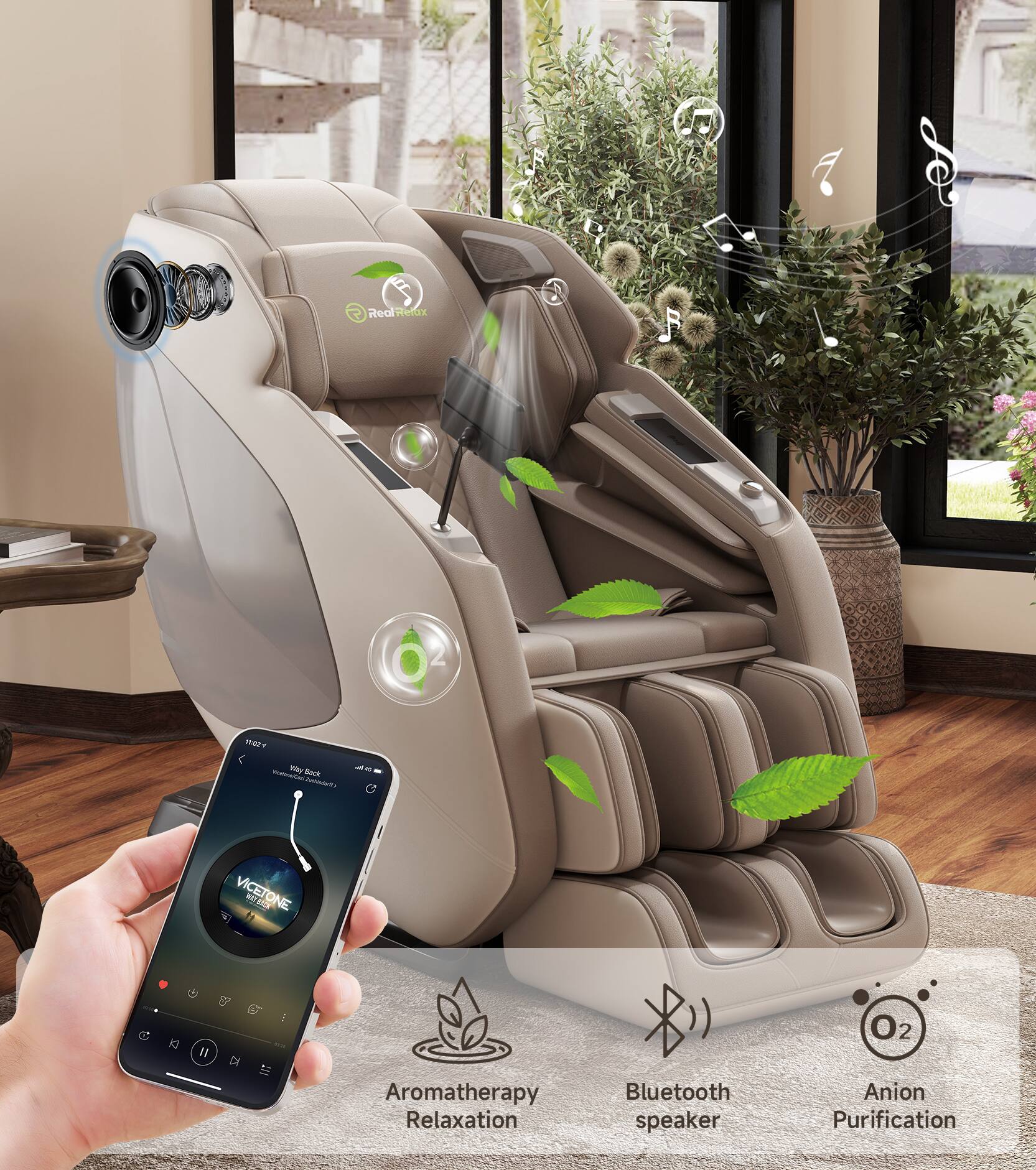 ReafRelax Re Ww Bact -ie AAAAU 1 M VICETONE RITARO NES I1 O2 Aromatherapy Relaxation Bluetooth speaker Anion Purification

- Aromatherapy Relaxation
- Bluetooth speaker
- Anion Purification