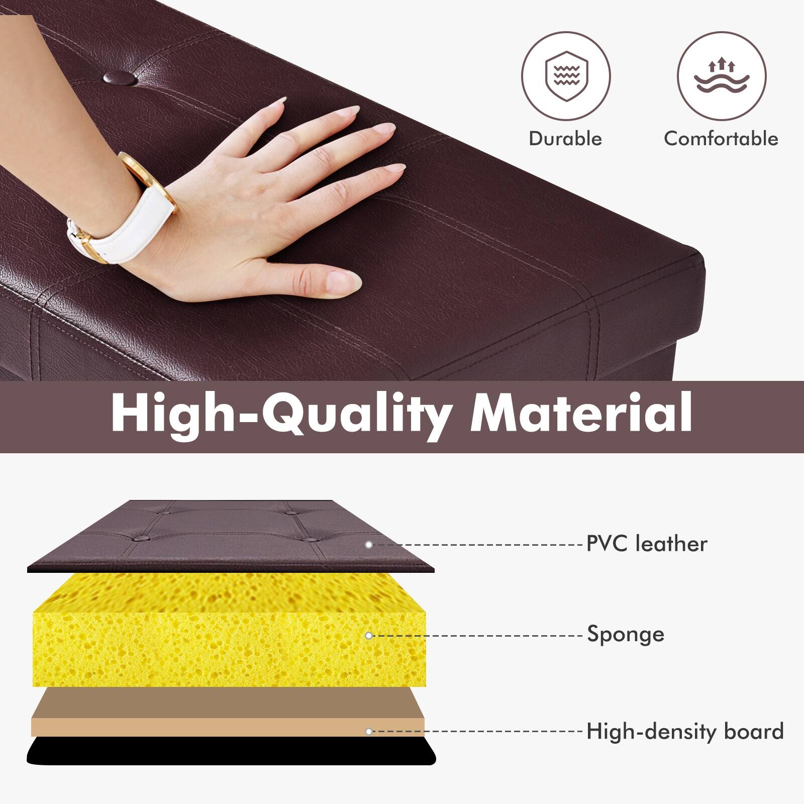 High-Quality Material, Durable, Comfortable, PVC leather, Sponge, High-density board