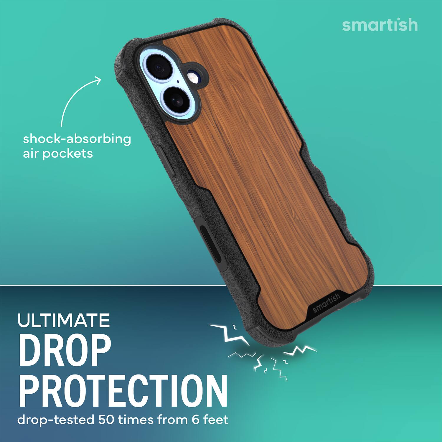 smartish shock-absorbing air pockets ULTIMATE DROP PROTECTION drop-tested 50 times from 6 feet smartish