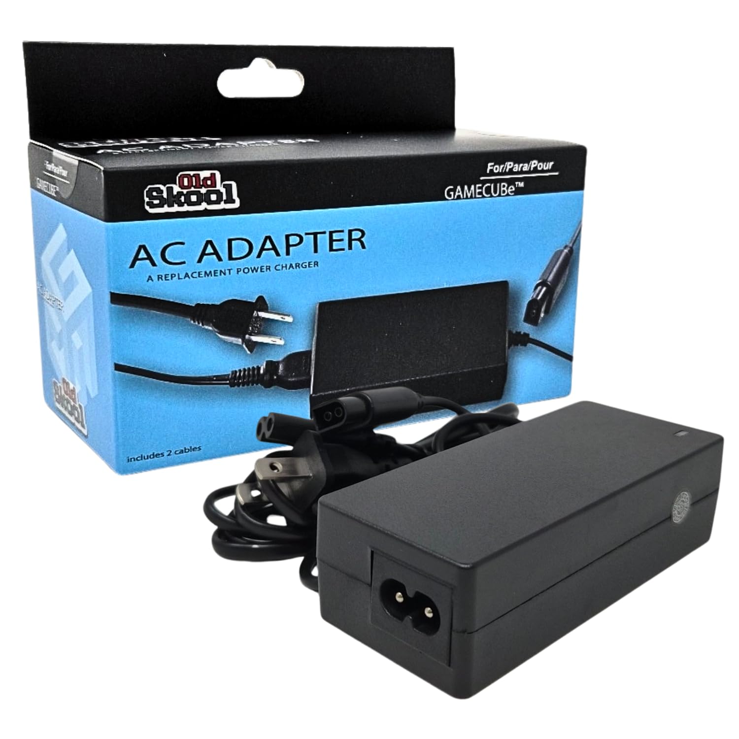 CHICKEN ARTIFICIAL For/Para/Pour Old Skool GAMECUBE AC ADAPTER CHARGER REPLACEMENT POWER A 2 cables includes