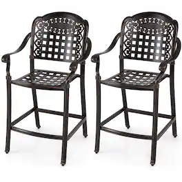 Costway - 25.5" Outdoor Bar Stool Set of 2 with Ergonomic Back, Arms & Footrest for Garden - Copper