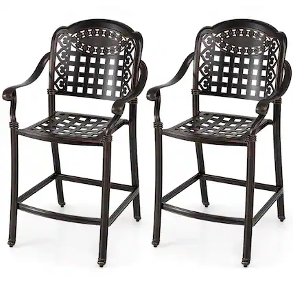 Front. Costway - Costway 25.5" Outdoor Bar Stool Set of 2 with Ergonomic Back, Arms & Footrest for Garden - Copper.
