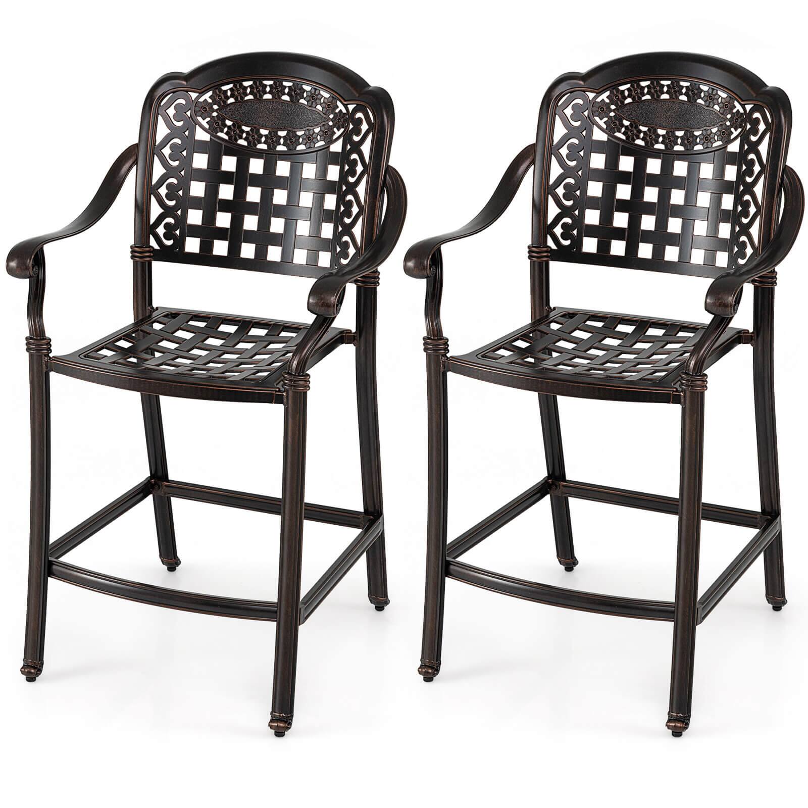 Front. Costway - Costway 25.5" Outdoor Bar Stool Set of 2 with Ergonomic Back, Arms & Footrest for Garden - Copper.