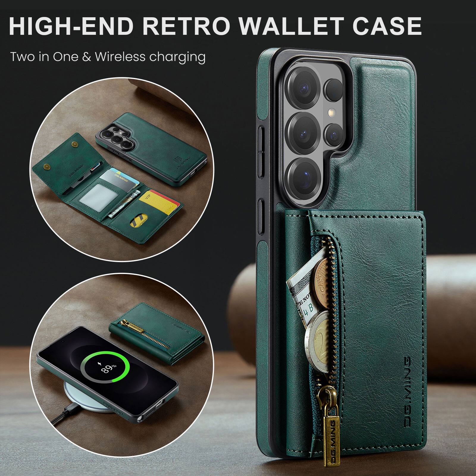 HIGH-END RETRO WALLET CASE  
Two in One & Wireless charging