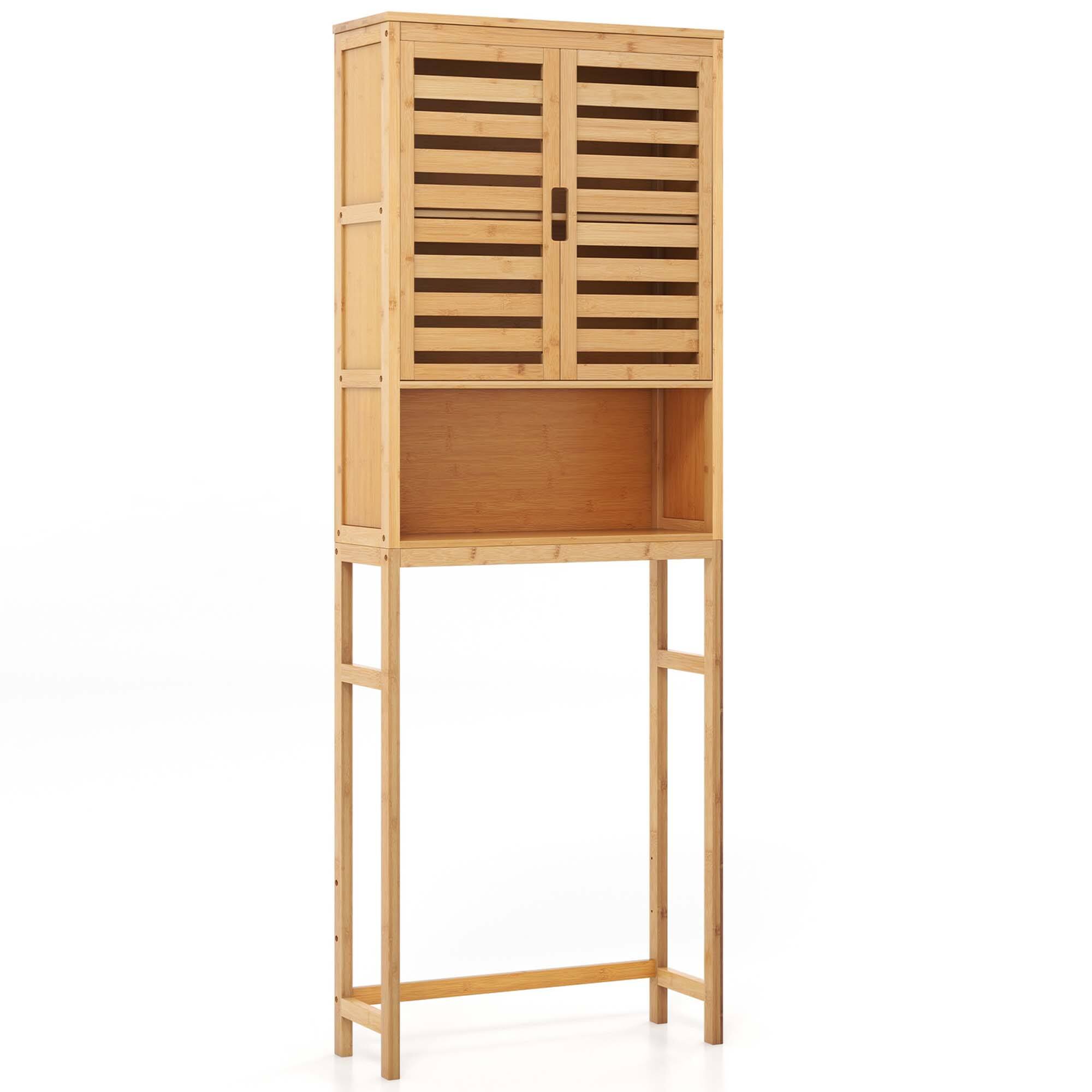 Alt View 9. Costway - Costway Over the Toilet Storage Cabinet Tall Bathroom Bamboo Shelf Organizer Space Saver - Natural.