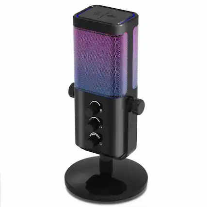 Front. Cluzine - RGB Microphone USB Condenser Mic Noise Cancelling for Gaming Live Streaming PC Recording - Black.