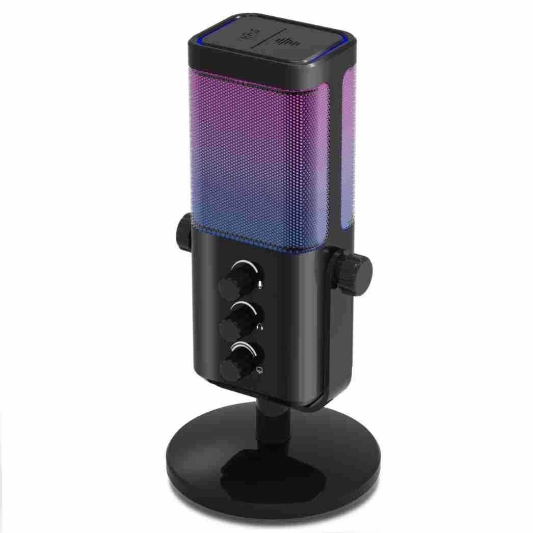 Front. Cluzine - RGB Microphone USB Condenser Mic Noise Cancelling for Gaming Live Streaming PC Recording - Black.