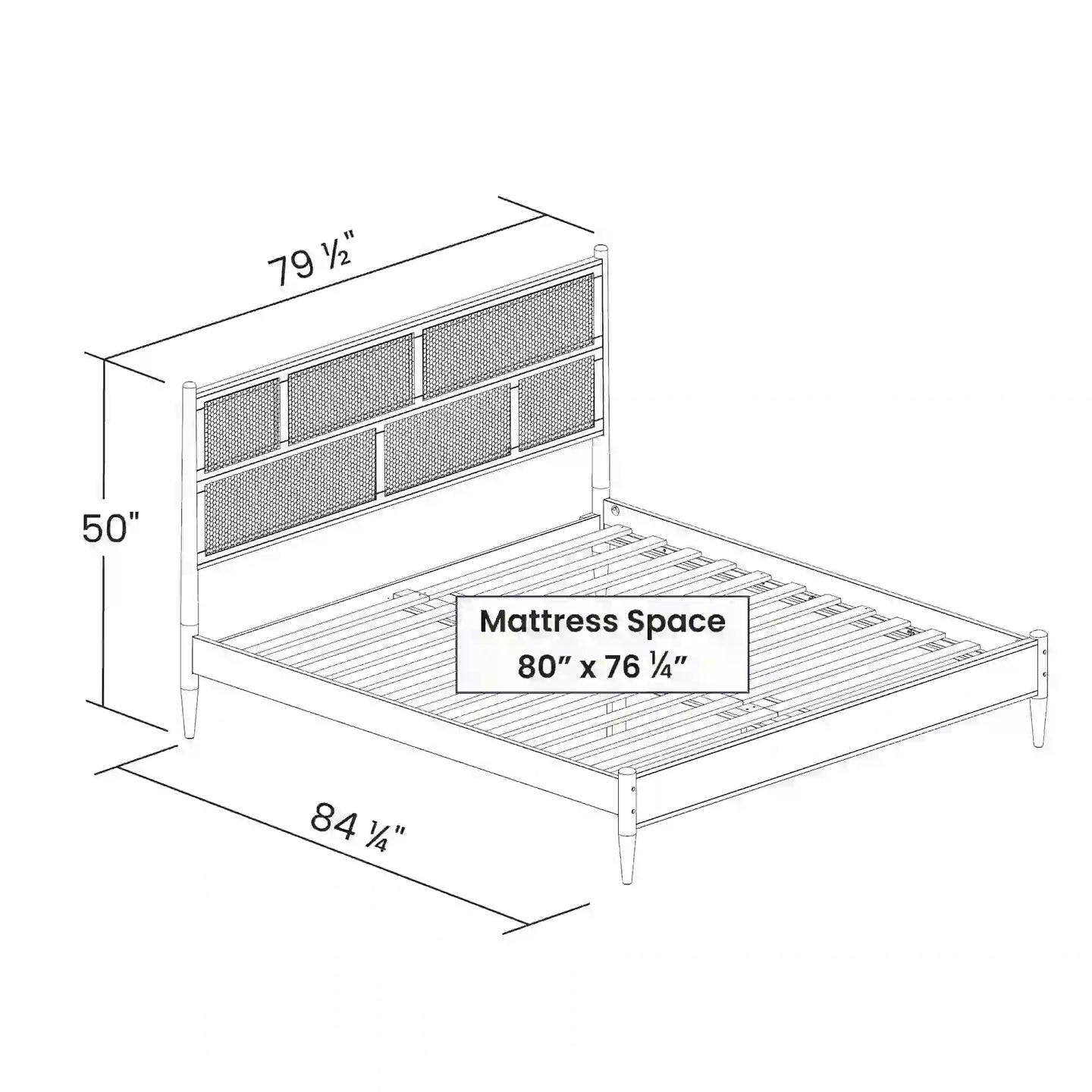 79 1/2", 50", Mattress Space 80" x 76 1/4", 84 1/4"