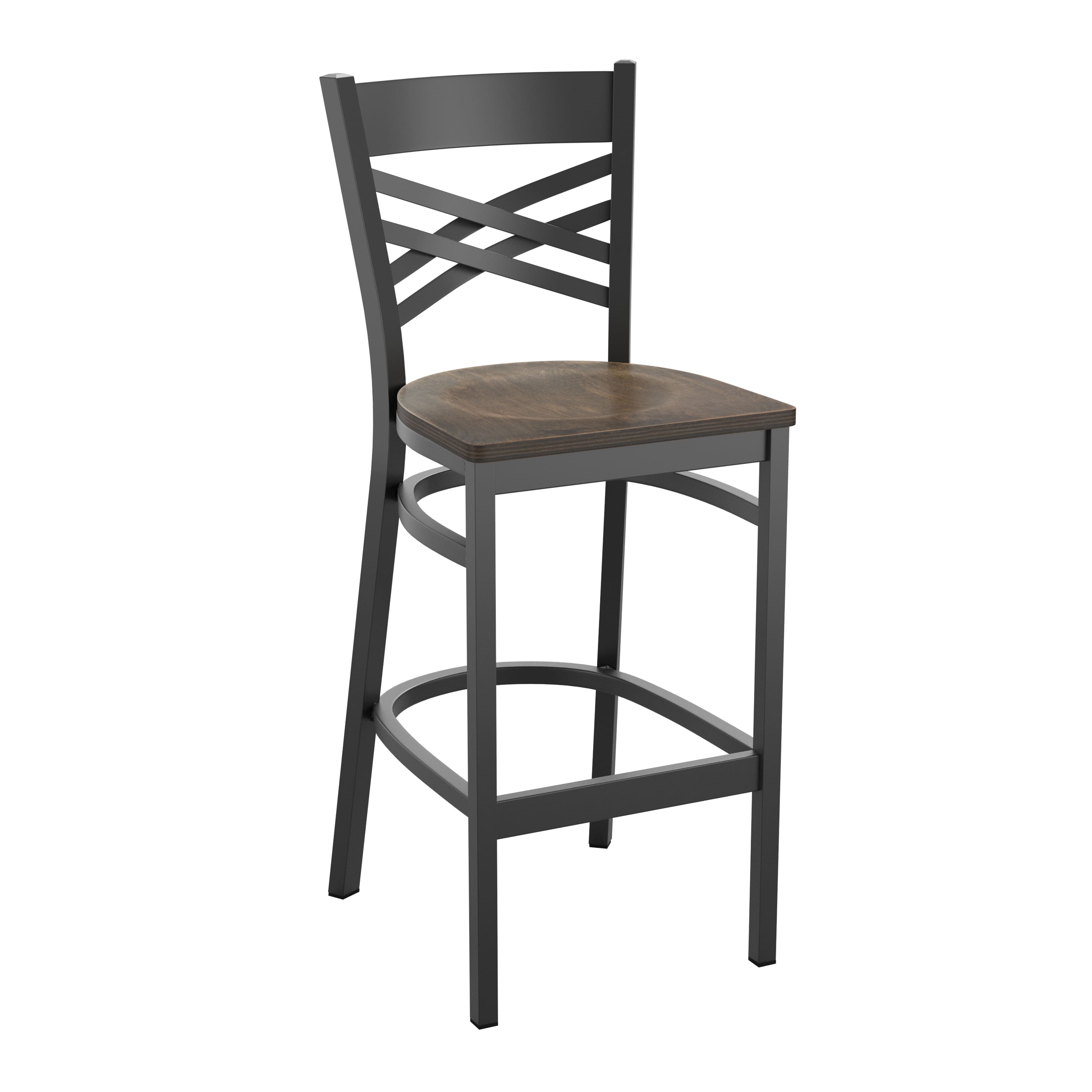 Flash Furniture - HERCULES Series Black ''X'' Back Metal Restaurant Barstool - Antique Copper Wood Seat - Brown