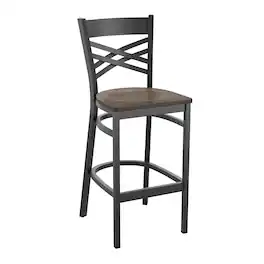 Flash Furniture - HERCULES Series Black ''X'' Back Metal Restaurant Barstool - Antique Copper Wood Seat - Brown