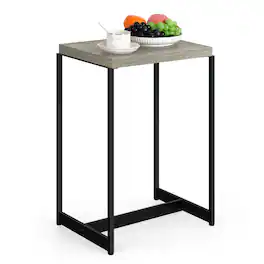 Oumilen - Industrial Side Table, Thick Vintage Wood Grain End Table with Black Metal Frame - Gray