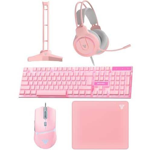 Cozy Serene - P51s Gaming And Mouse Combo Headset Stand Pad Wired Rgb Rainbow Pc Beginner Gamer Basic 5 In-1 Set Professional Gaming - P51SPK