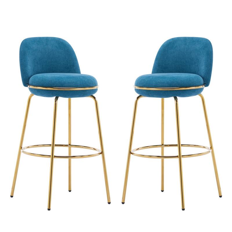 Alt View 4. HTUTWOO - Set of 2 Gold Metal Upholstered Barstools, 300lbs Capacity Low-Back Counter Stools for Kitchen Island, Home Bar - Blue.