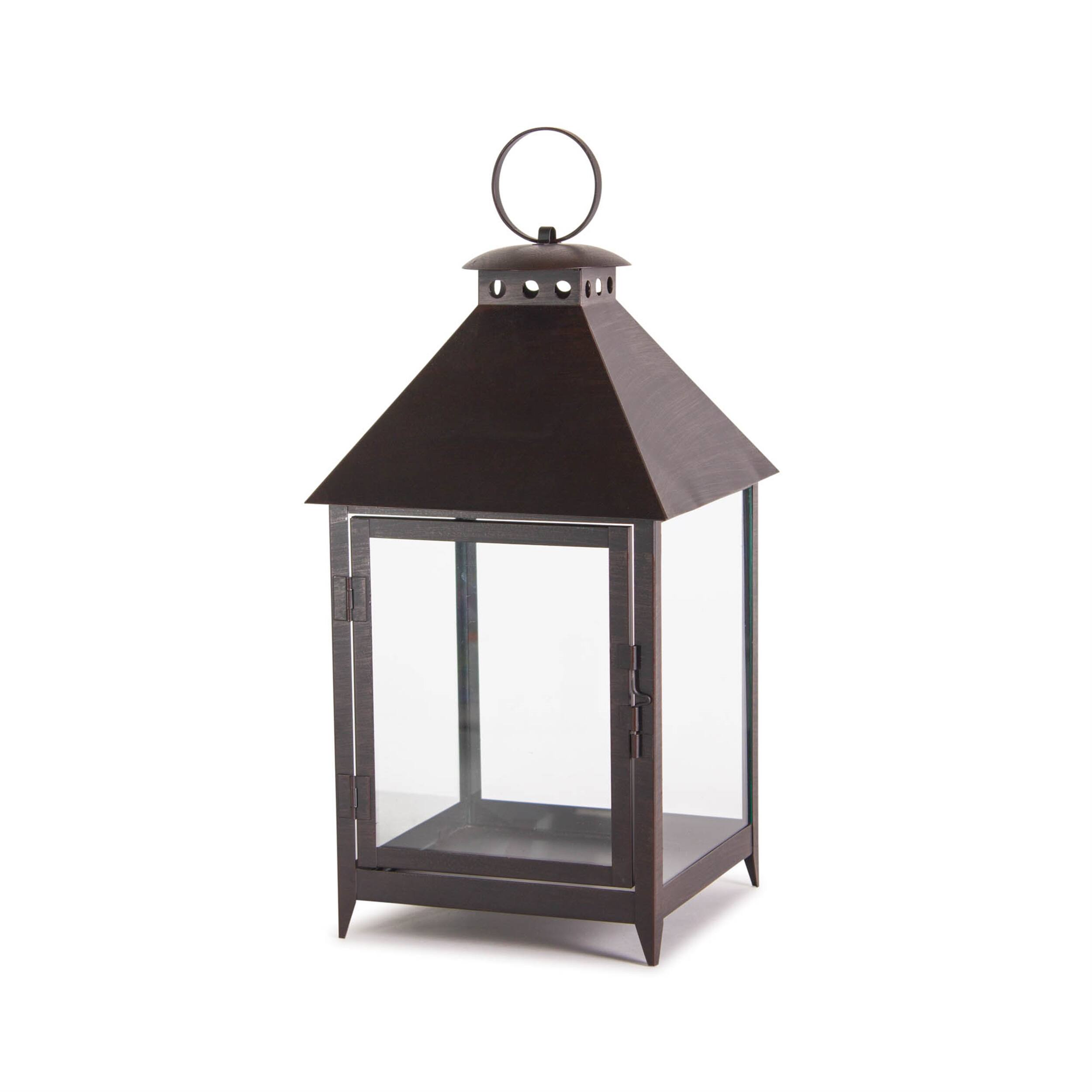 Left. BreeBe - Footed Iron Metal Lantern (Set of 2) - Black.