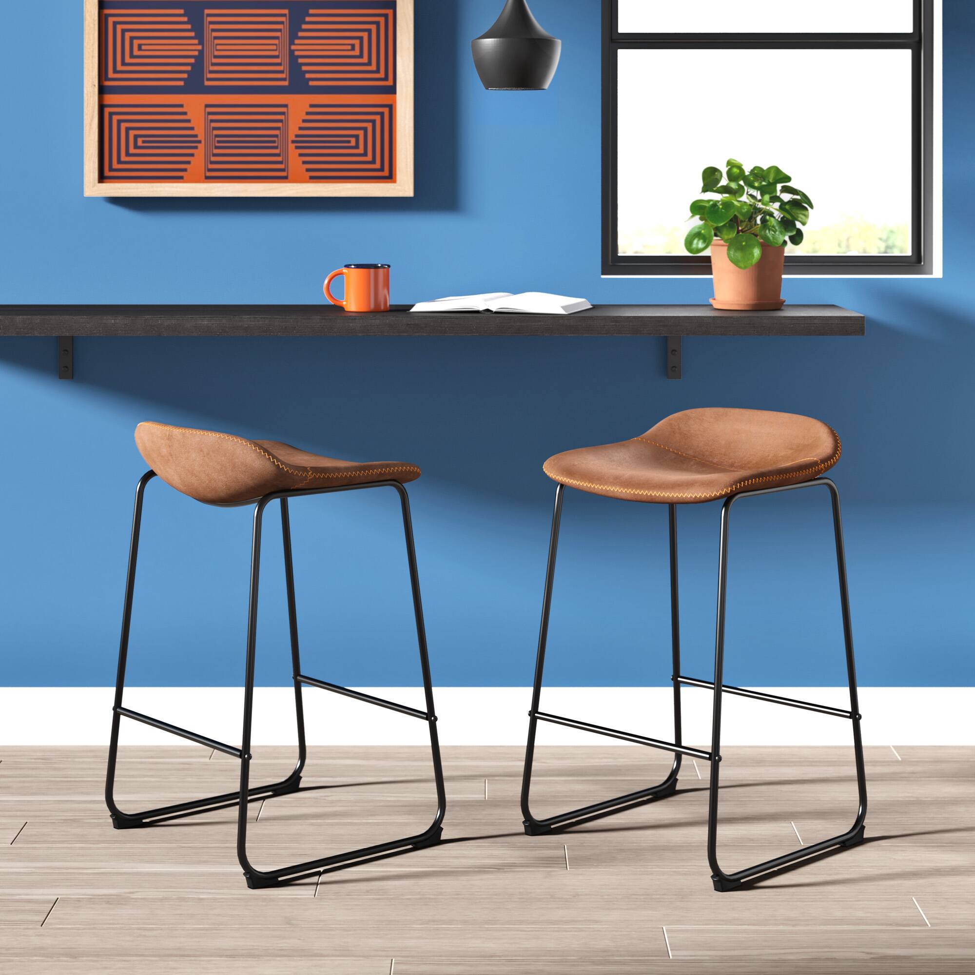 Angle. Finch - Finch Landon Bar Stool, Set of 2, Brown - Brown.