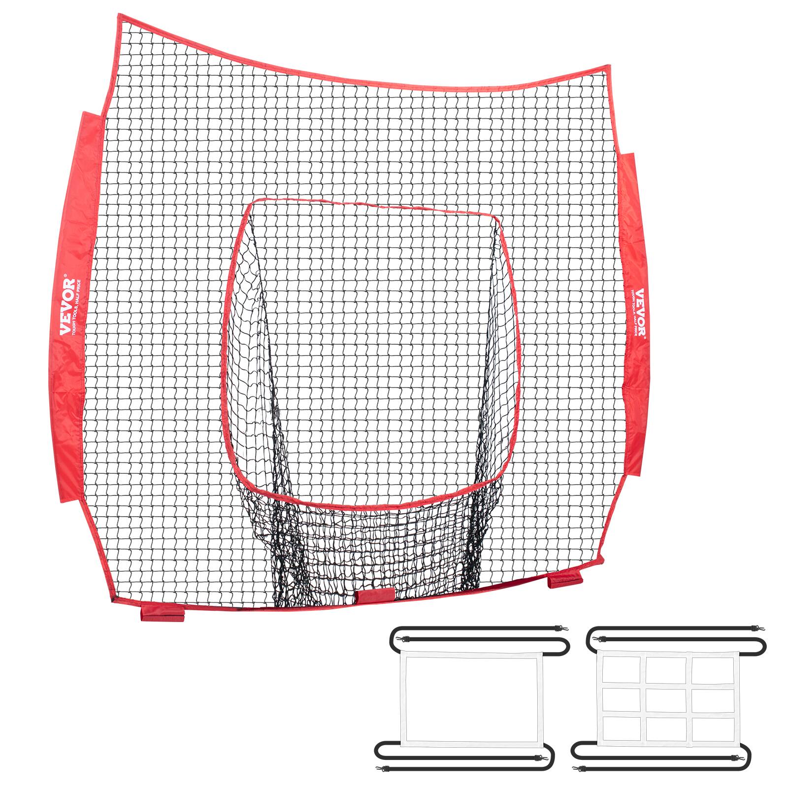 VEVOR - 7x7 ft Baseball Softball Practice Net, Portable Baseball Training Net for Hitting Batting Catching Pitching - Red