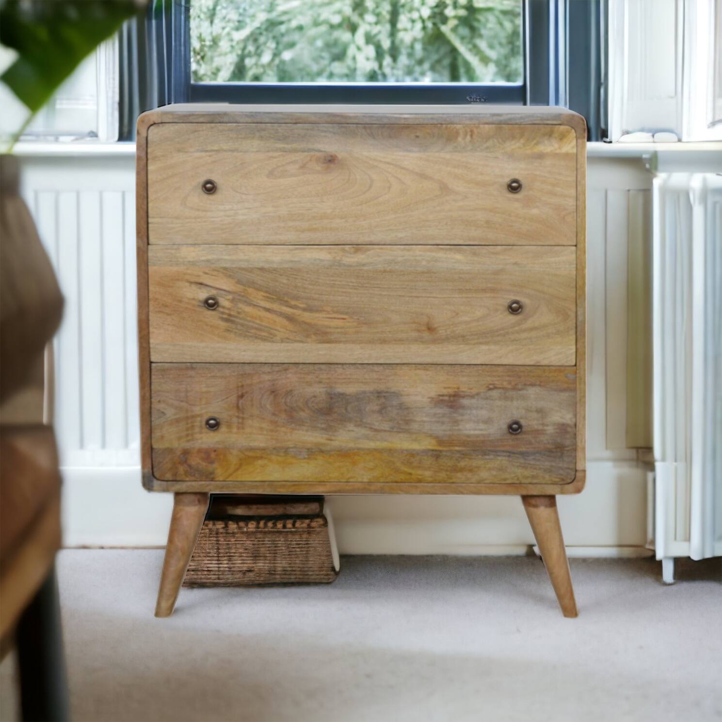 Front. Artisan Furniture - Artisan Furniture Solid Wood Curved Oak-ish Chest, 3 Drawers, Beige - Light Brown/Oak-ish.