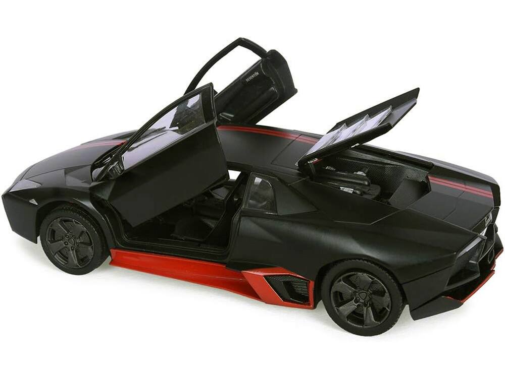 Angle. Motormax - Lamborghini Reventon Matt Black with Red Stripes "Satin Paint" Series 1/24 Diecast Model Car by Motormax - Matt Black with Red.