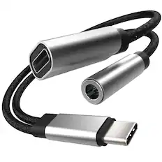 Front. FosPower - USB C to 3.5mm Headphone and Charger Adapter, 6" USB-C to Aux Adapter & Type C Charging Cable for iPhone iPad Android - Silver.