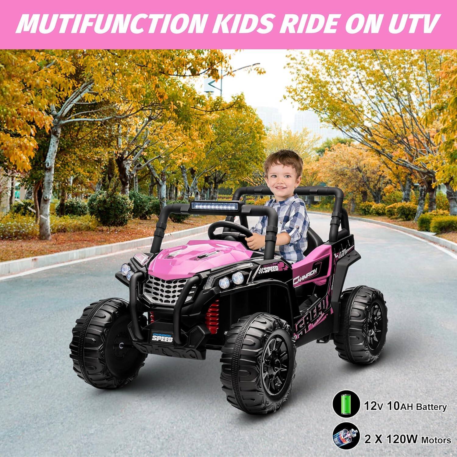 MUTIFUNCTION KIDS RIDE ON UTV  
SPEED 5  
12v 10AH Battery  
2 X 120W Motors