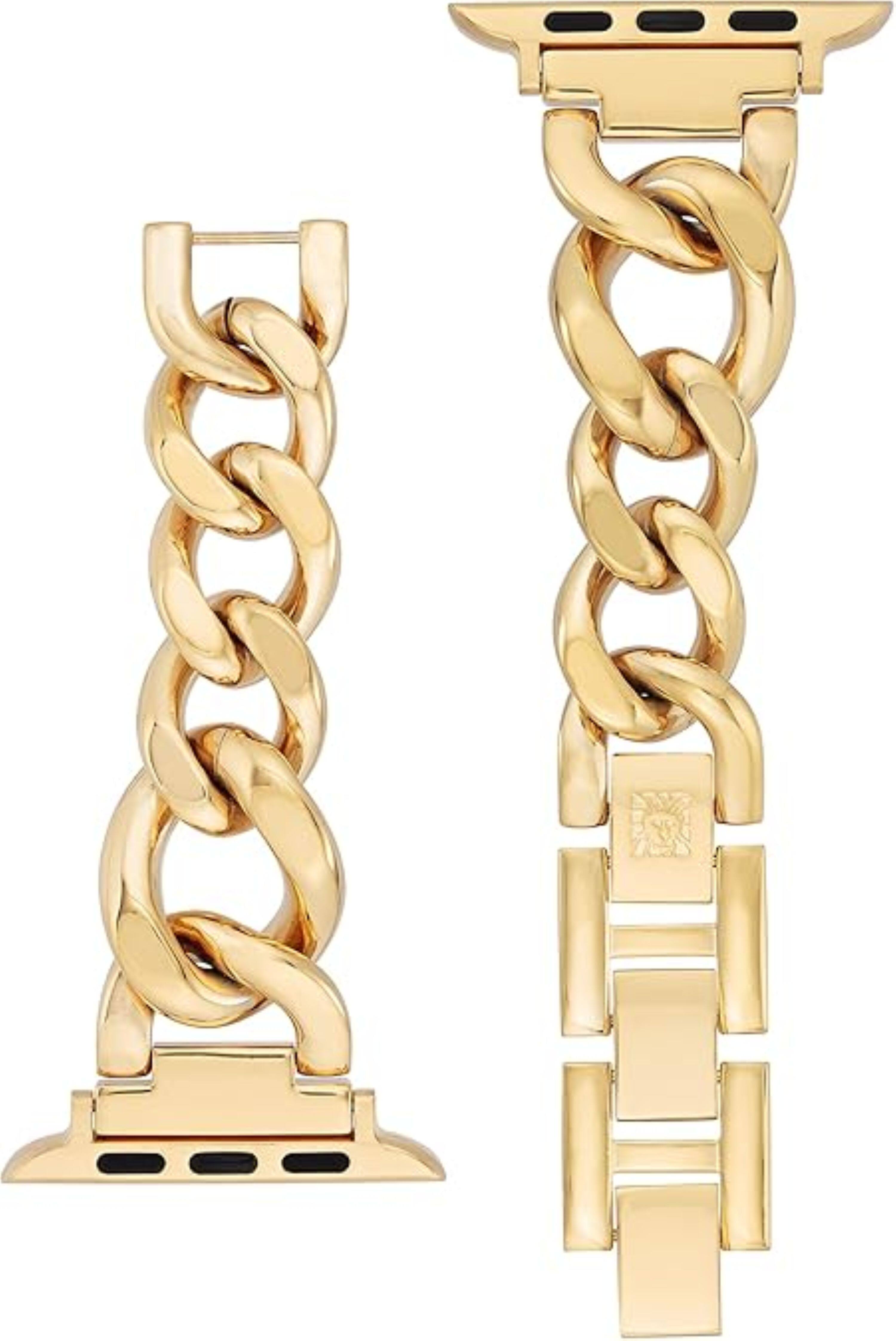 Angle. Anne Klein - Gold-Tone Chain Bracelet with Gold-Tone Lugs – Fits 42/44/45mm and Ultra (49mm) Apple Watch - Gold/Black.