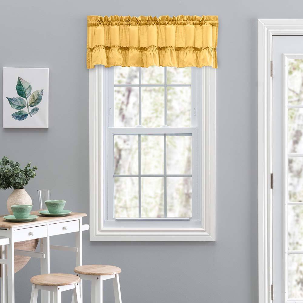 Angle. Ellis Curtain - Ellis Stacey 1.5" Rod Pocket High Quality Fabric Solid Color Window Ruffled Filler Valance 54"x13" Yellow - Yellow.