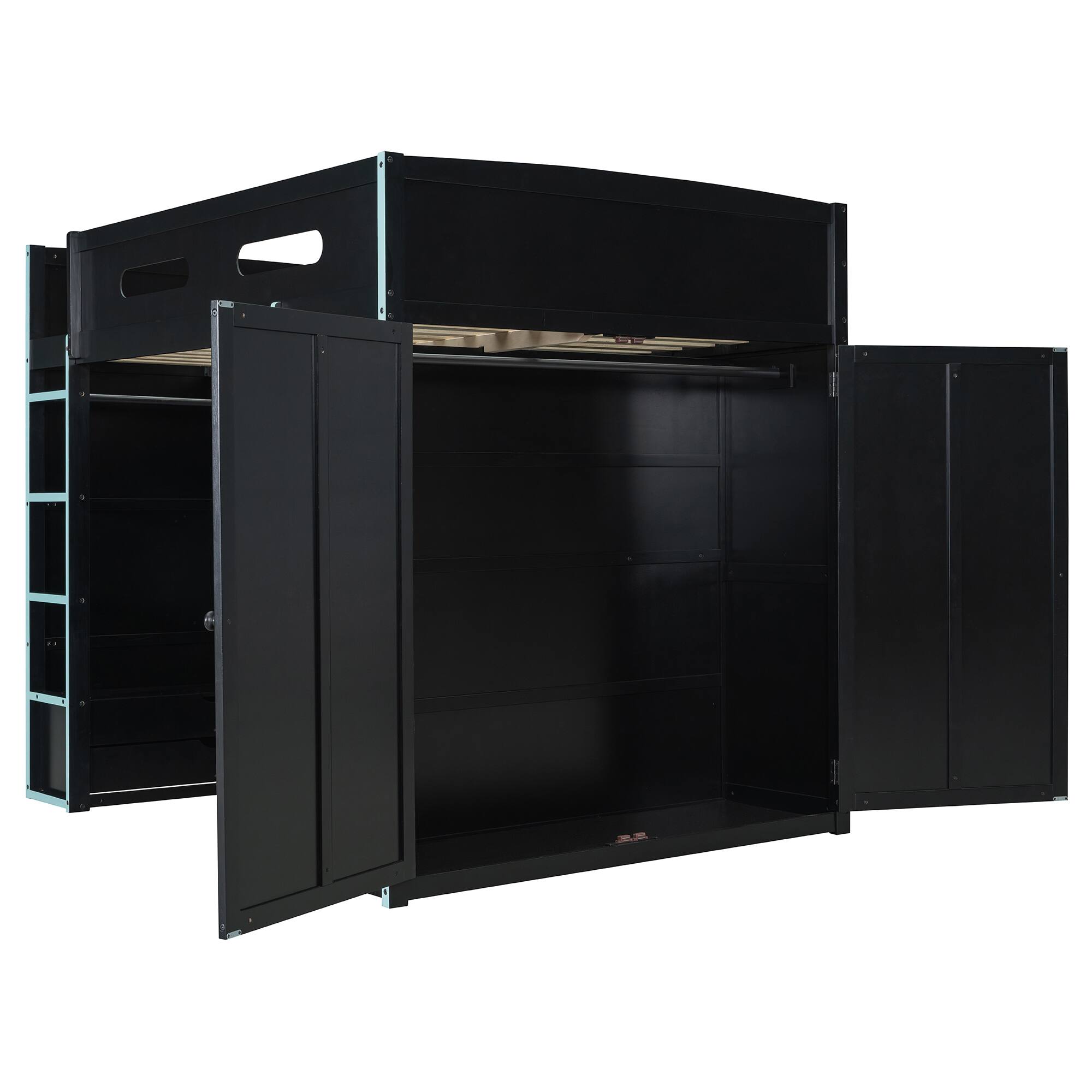 Alt View 1. Anysun - Full Size Wood Loft Bed with Desk,Wardrobe,Ample Storage Space,and RGB Light - Blue.