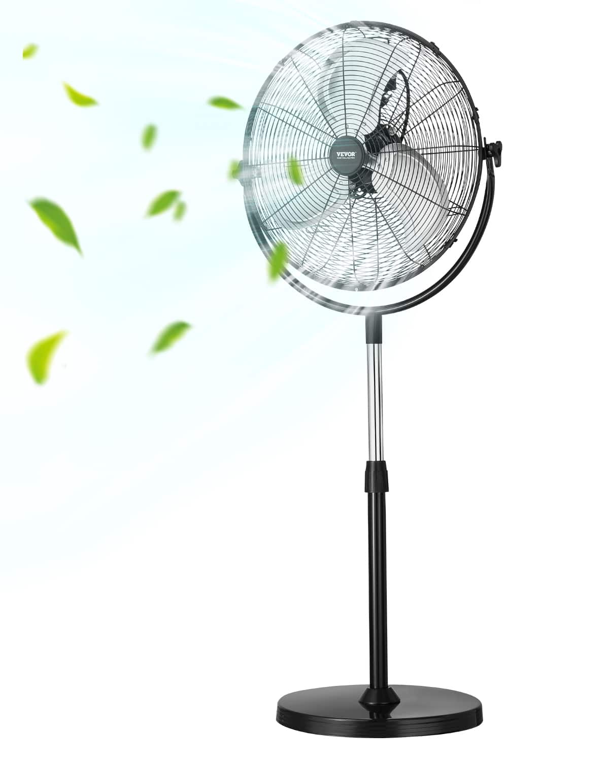 Front. VEVOR - Industrial Pedestal Fan, 20 Inch Standing Fan with 46.9 to 59.6 Inches Adjustable Height, Floor Fans with 3 Speeds - Black.