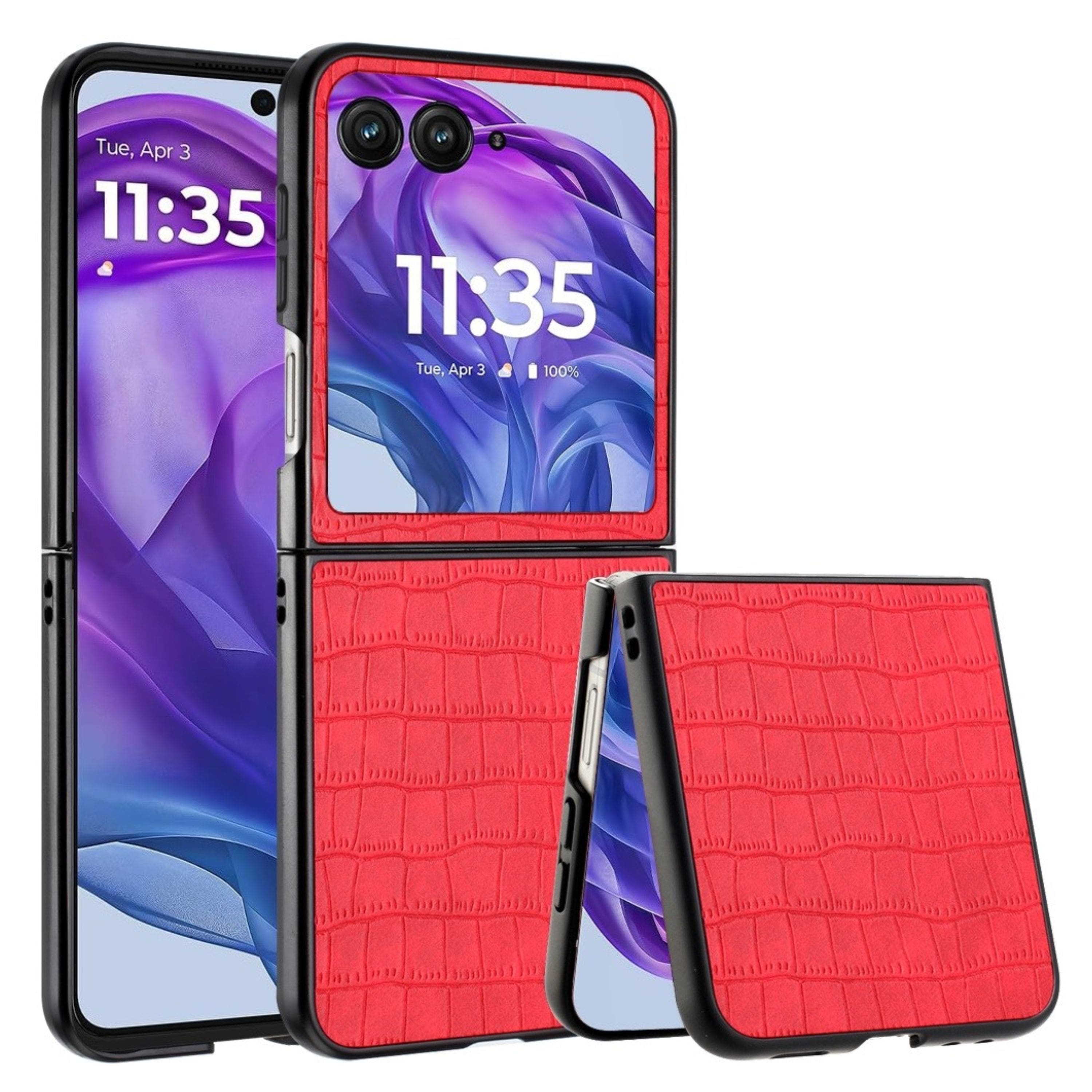 Kitcheniva - Croc-Textured Vegan Leather Snap-On Case For Motorola Razr Plus 2024 - Red