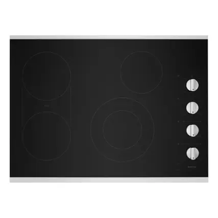 Left. Maytag - 30" Electric Cooktop with Reversible Grill and Griddle and Die-cast Metal Knobs - Stainless Steel.