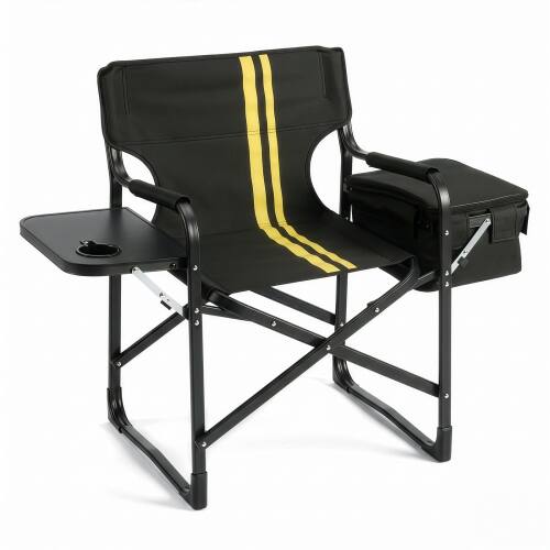 Winado - Foldable Camping Chair with Big Capacity Cooler Bag, Side Table & Cup Holder Portable for Outdoor Camping Fishing Beach - Black