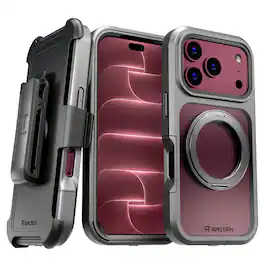 RomeTech - Case For Apple iPhone 18 Pro / 17 Pro Defender Acrylic With Rotating Magnetic Holder - Gray