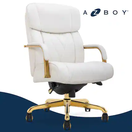 Front. La-Z-Boy - Executive Office Chair with Lumbar Support Reclining Swivel Bonded Quilted Leather Ergonomic Desk Chair for Home Office - White.