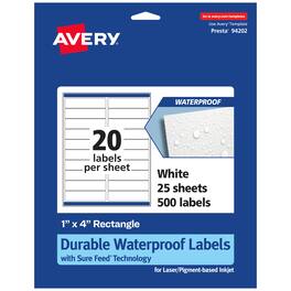 Avery - Waterproof Rectangle Labels, 1" x 4", 500 - White