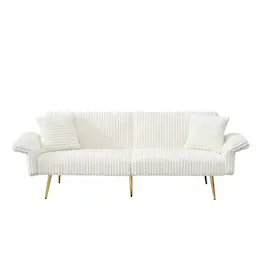 Boyel Living - 79 Inch White Corduroy Foldable Sofa Bed with Adjustable Armrests for Living Room and Small Spaces - White