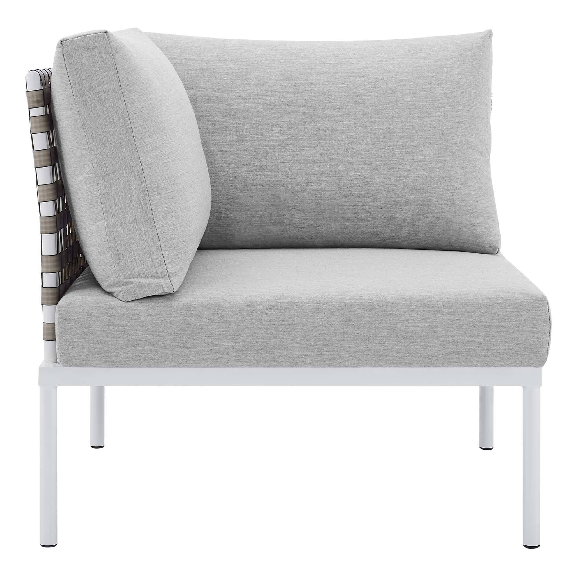 Alt View 1. Modway - Harmony Sunbrella® Basket Weave Outdoor Aluminum Corner Chair by Modway - Tan Gray.