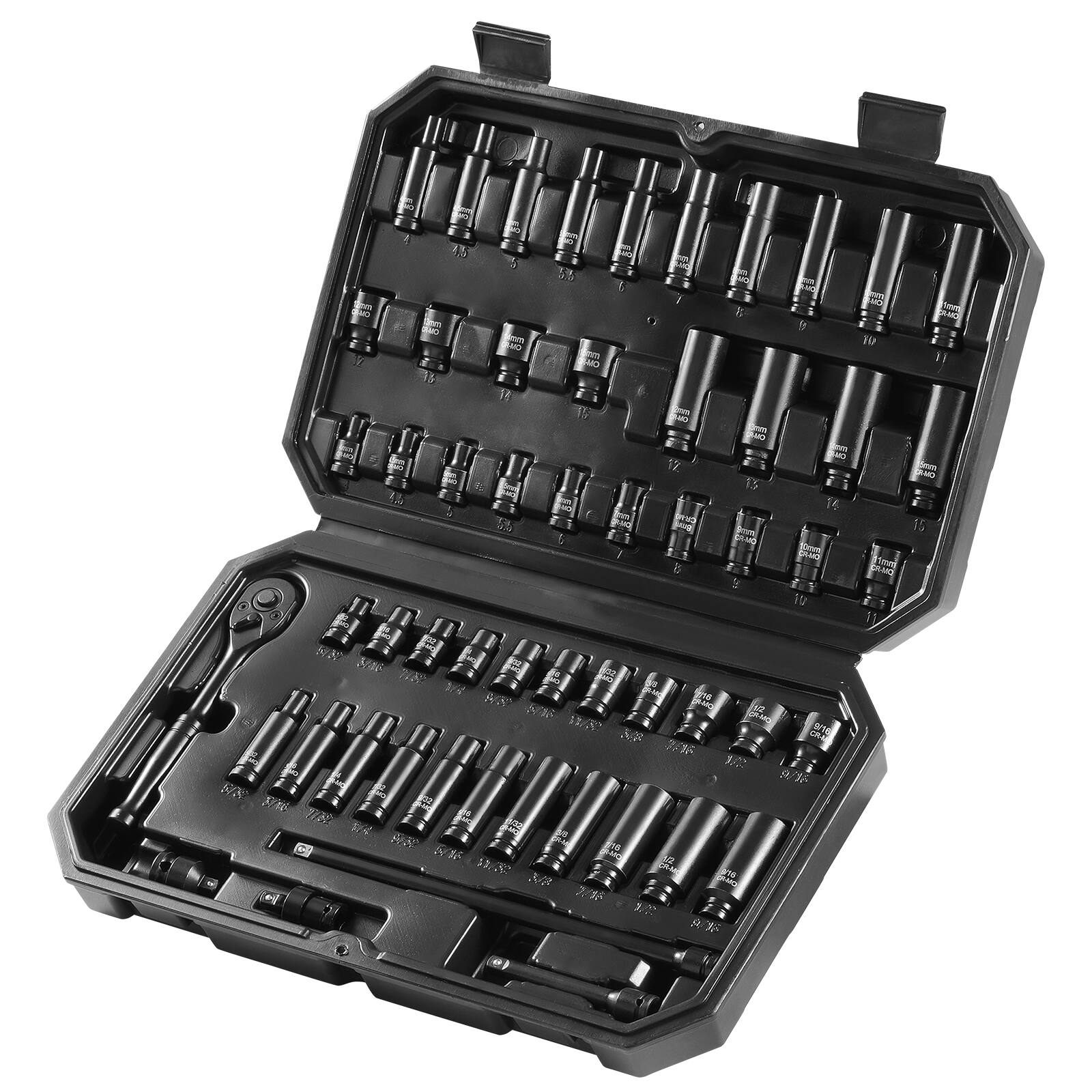Alt View 5. VEVOR - Drive Impact Socket Set 1/4"-55 Piece Deep&Shallow Socket Set SAE 5/32"-9/16" and Metric 4-15mm-6 Point CR-V Alloy Steel - Black.