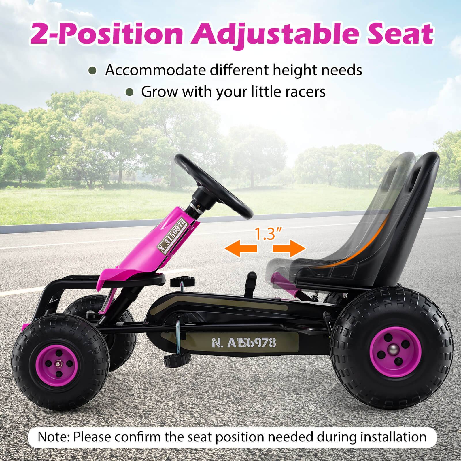2-Position Adjustable Seat  
- Accommodate different height needs  
- Grow with your little racers  

1.3"  

Note: Please confirm the seat position needed during installation  

N. A156978