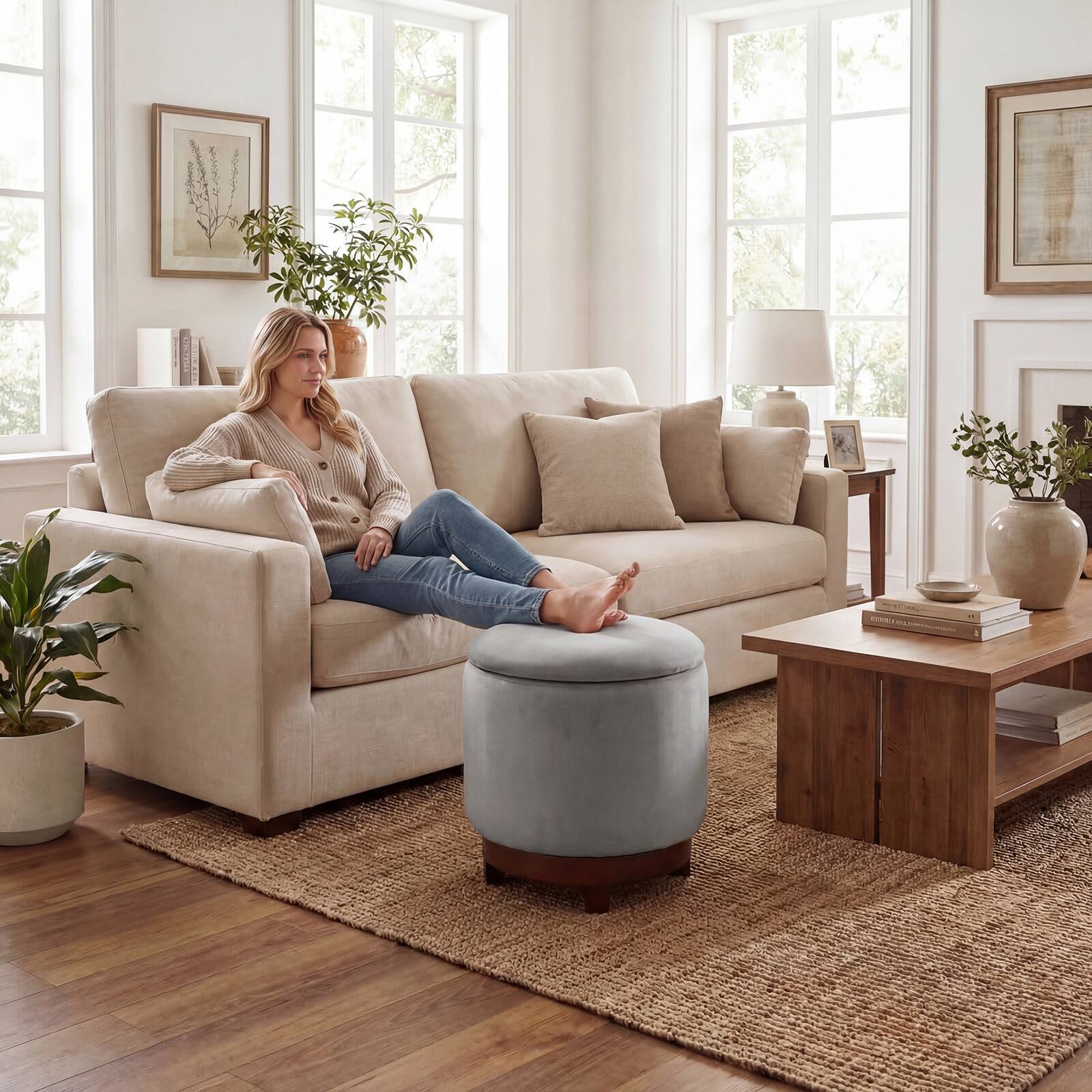 Alt View 3. Costway - Costway 360° Swivel Velvet Foot Rest with Hidden Storage, 400 Lbs Weight Capacity for Home - Light Gray.